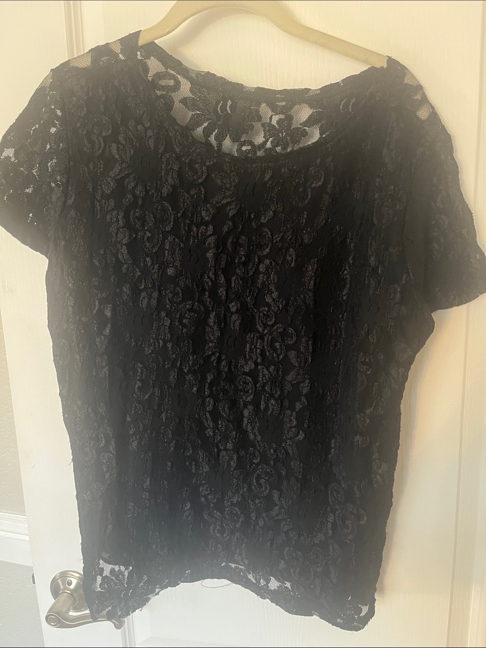 Black Lace Short Sleeve Women's Top